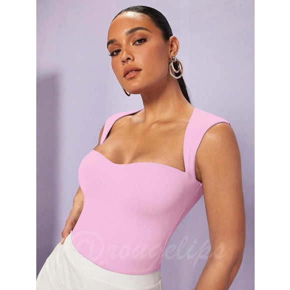 Pink Slim Fit CROP Top Sweetheart Décolleté Neckline Thick and Stretchy - Picture 8 of 9